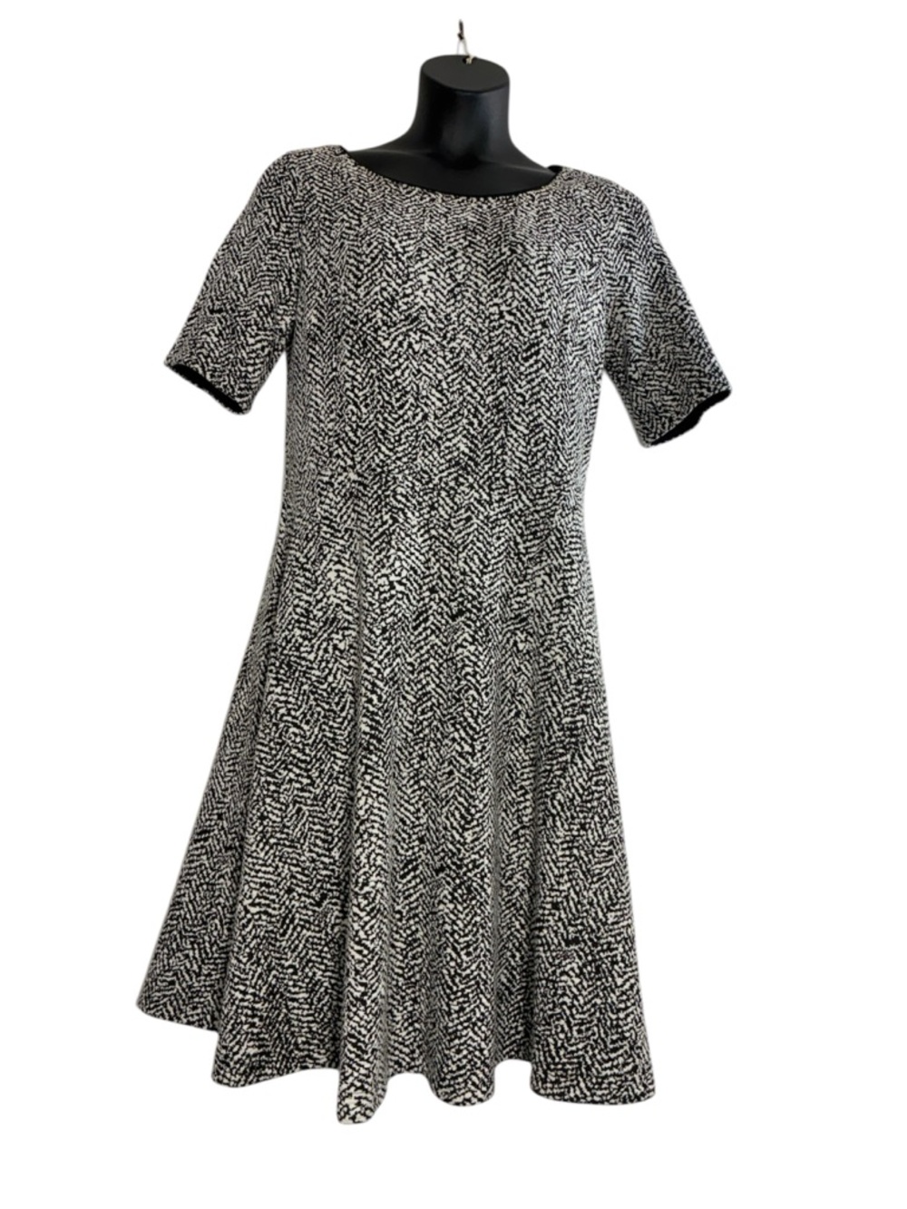 Lands' End Black and White Printed Midi Dress